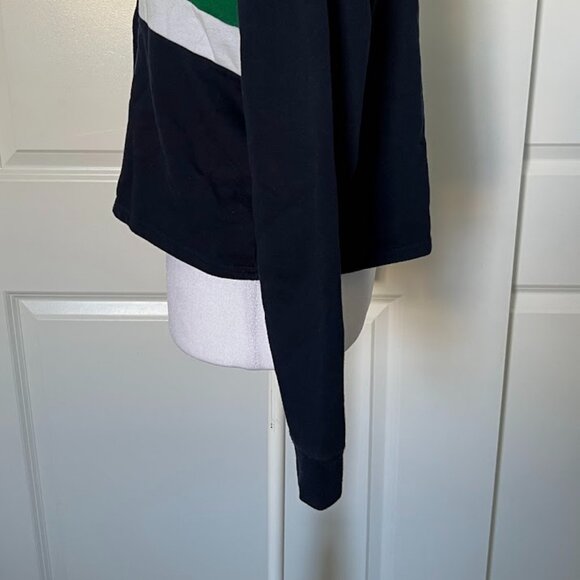 Forever 21 Blue Green Striped Cropped Pullover Hoodie Hooded Sweatshirt Small - Picture 7 of 11